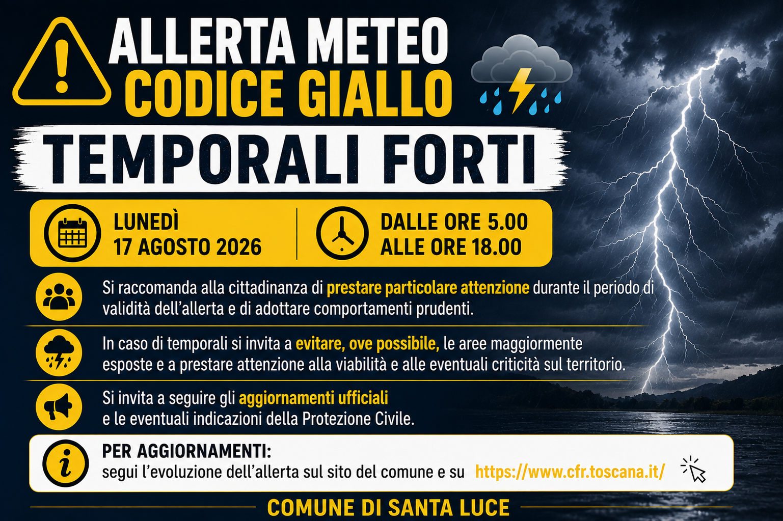 allerta gialla temporali 17 agosto 2026