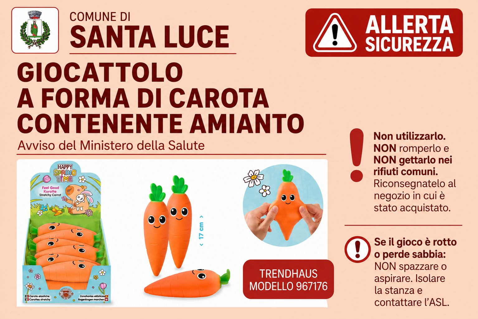 allerta giocattolo contenente amianto