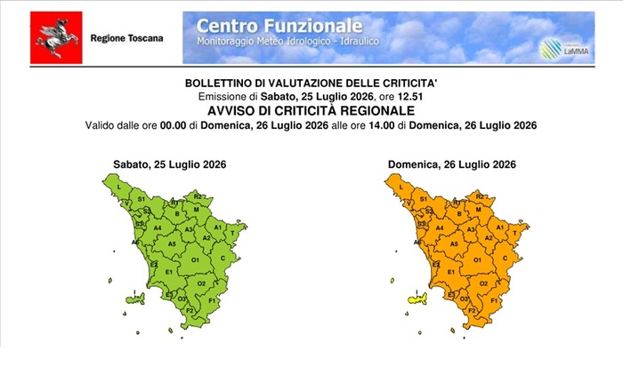 allerta arancio 26 luglio 2026